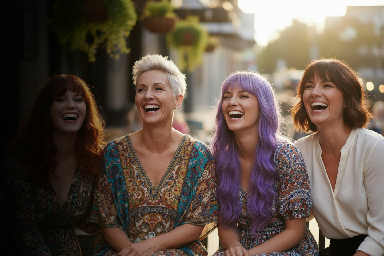 Cuatro mujeres celebrando juntas